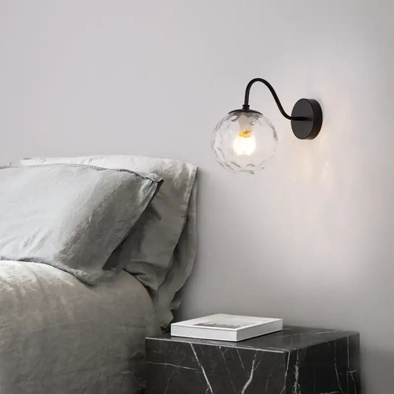 Modern gold & black glass ballight led wall lamp bedroom sconce