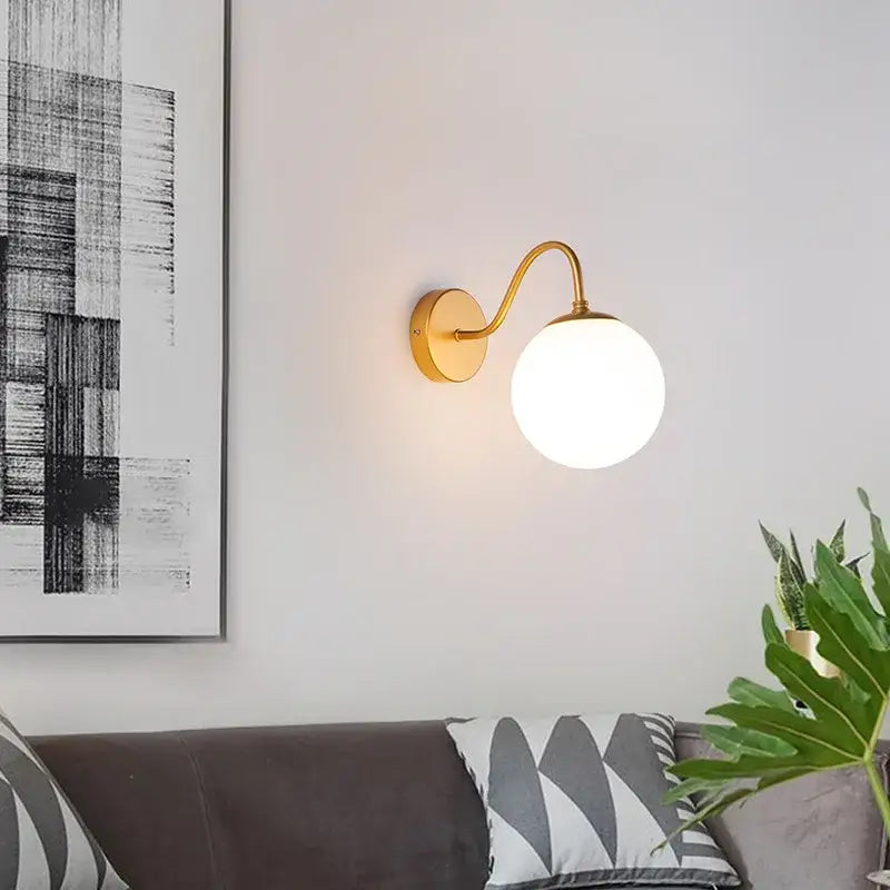 Modern gold & black glass ballight led wall lamp bedroom sconce