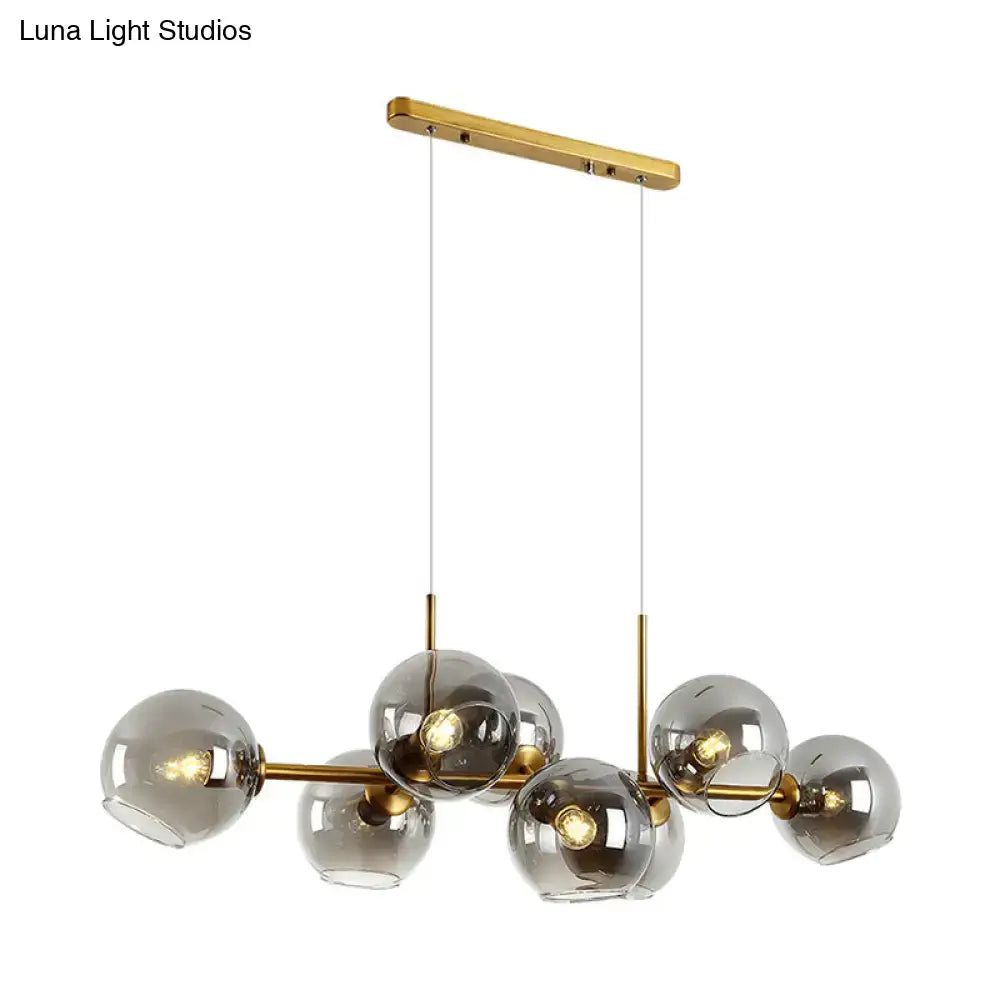 Modern gold & black linear design smoky glass kitchen island light