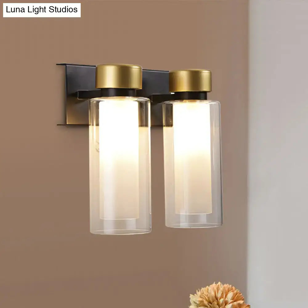 Modern gold & black wall lamp – bedroom dual cylinder light