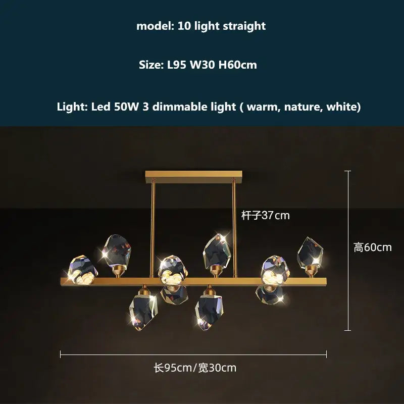 Modern gold & blue dimmable crystal chandelier dining room light