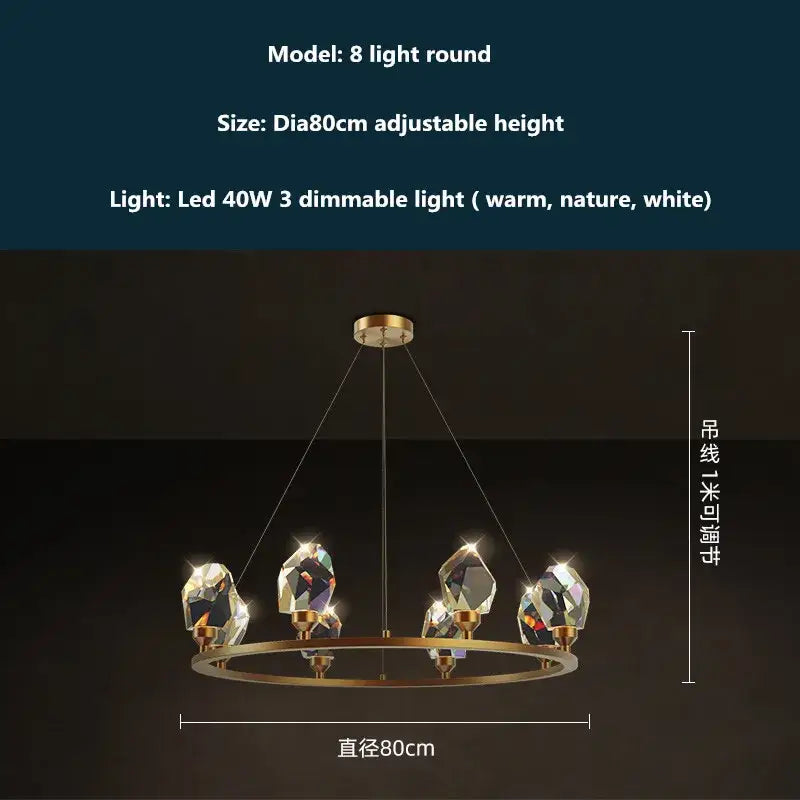 Modern gold & blue dimmable crystal chandelier dining room light