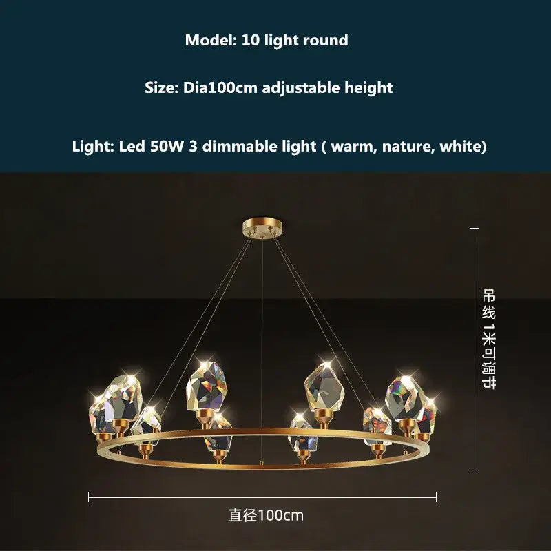 Modern gold & blue dimmable crystal chandelier dining room light