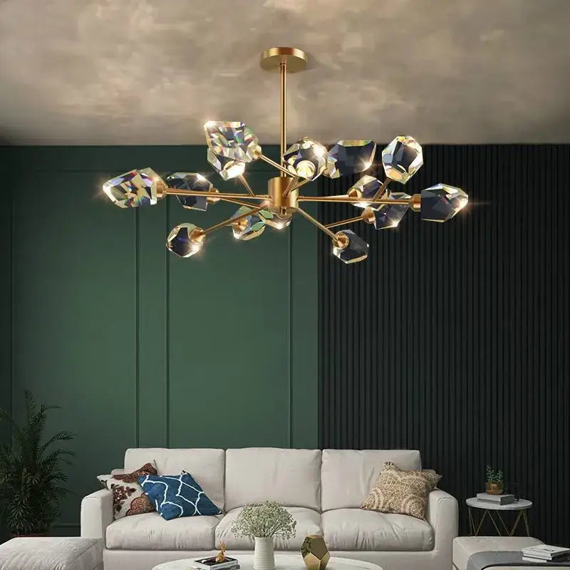 Modern gold & blue dimmable crystal chandelier dining room light