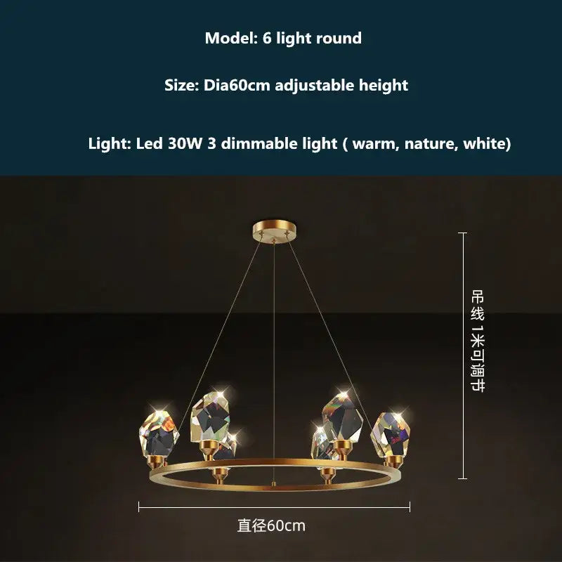 Modern gold & blue dimmable crystal chandelier dining room light