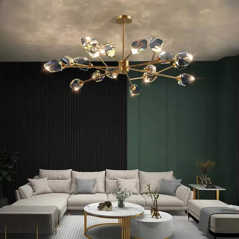 Modern gold & blue dimmable crystal chandelier dining room light
