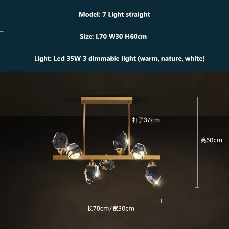 Modern gold & blue dimmable crystal chandelier dining room light