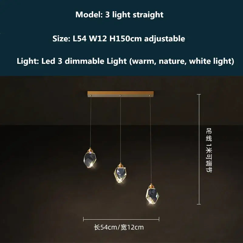 Modern gold & blue dimmable crystal chandelier dining room light