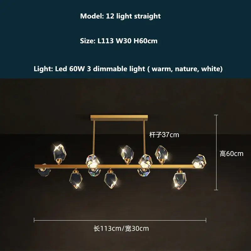 Modern gold & blue dimmable crystal chandelier dining room light