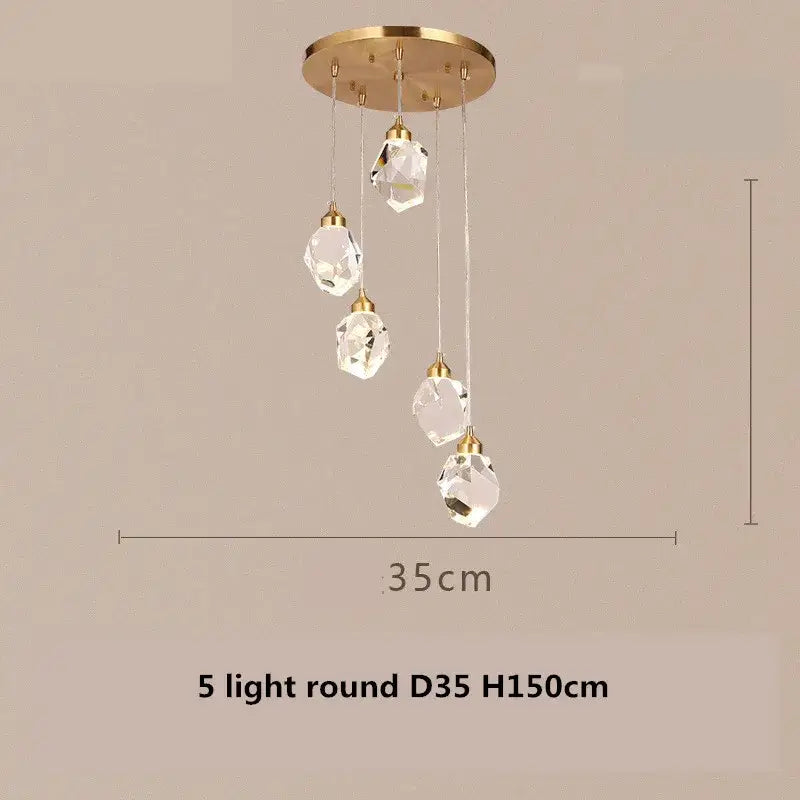 Modern gold & blue dimmable crystal chandelier dining room light