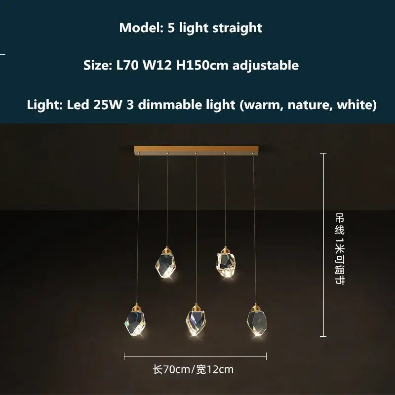 Modern gold & blue dimmable crystal chandelier dining room light