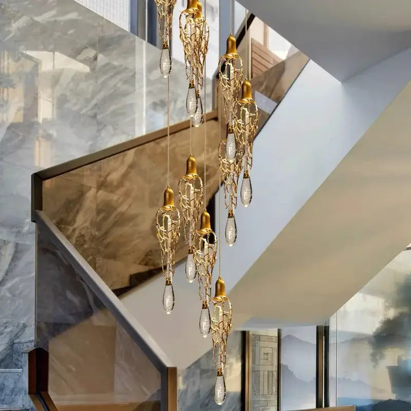 Modern gold branch art cage crystal chandelier dining room light