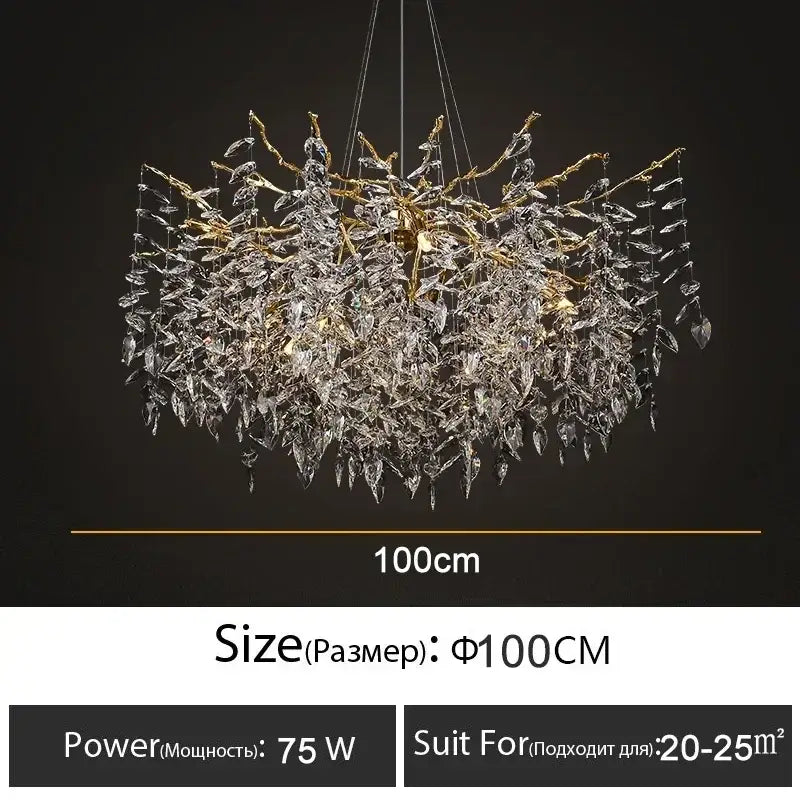 Modern gold branch crystal chandelier dining room led light