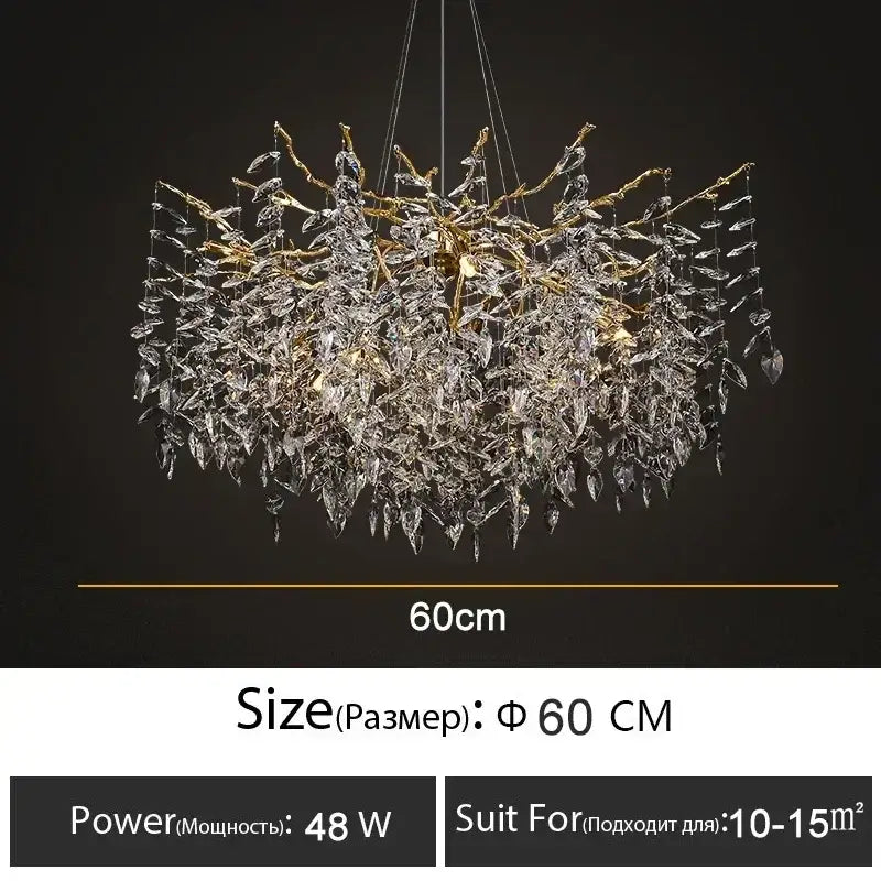 Modern gold branch crystal chandelier dining room led light