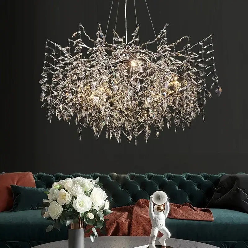 Modern gold branch crystal chandelier dining room led light