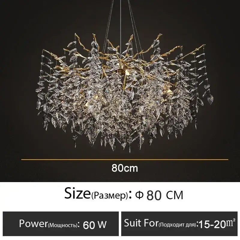 Modern gold branch crystal chandelier dining room led light