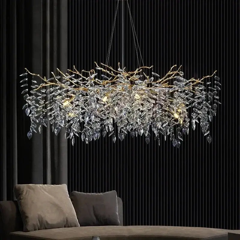 Modern gold branch crystal chandelier dining room led light