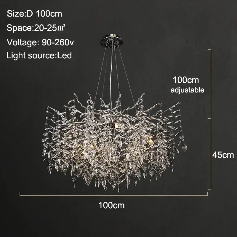 Modern gold branch crystal chandelier dining room led light