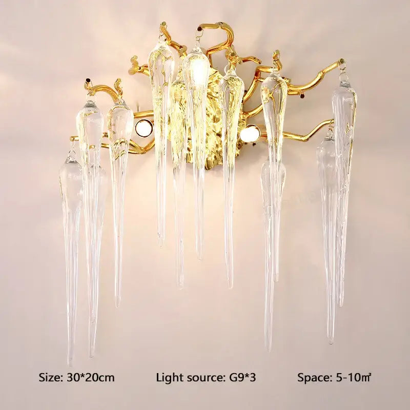 Modern gold branch crystal led wall light for living room