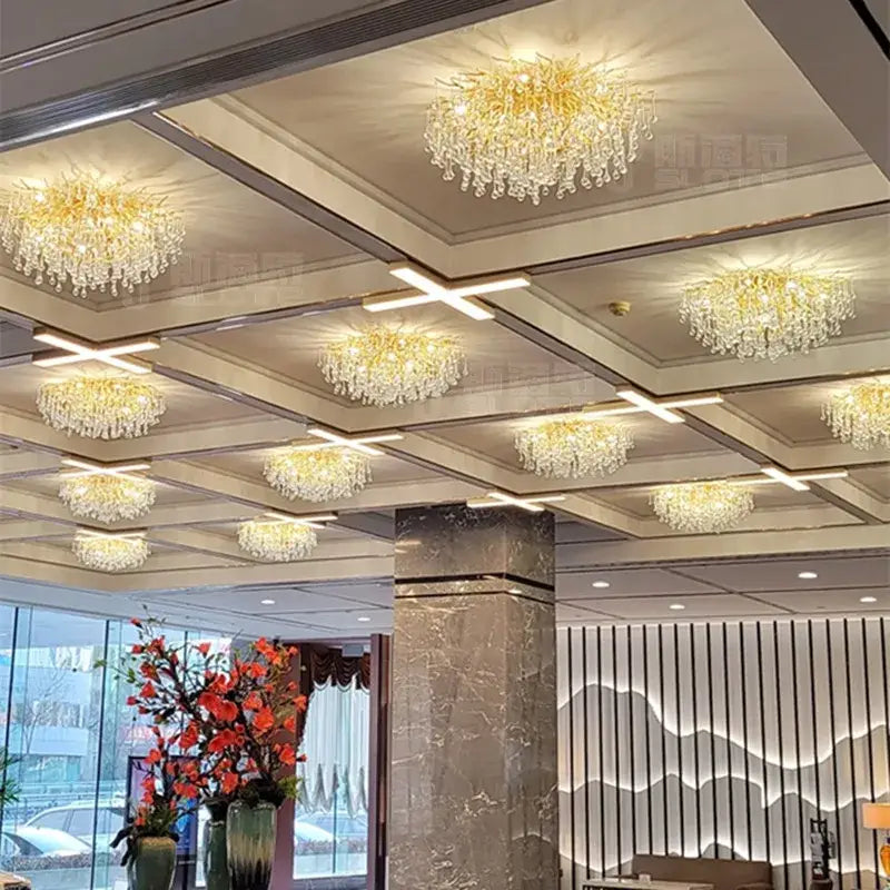 Modern gold branch crystal led wall light for living room