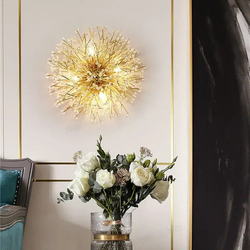 Modern gold branch crystal led wall light for living room