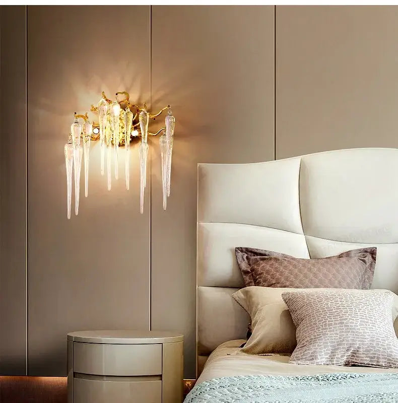 Modern gold branch crystal led wall light for living room