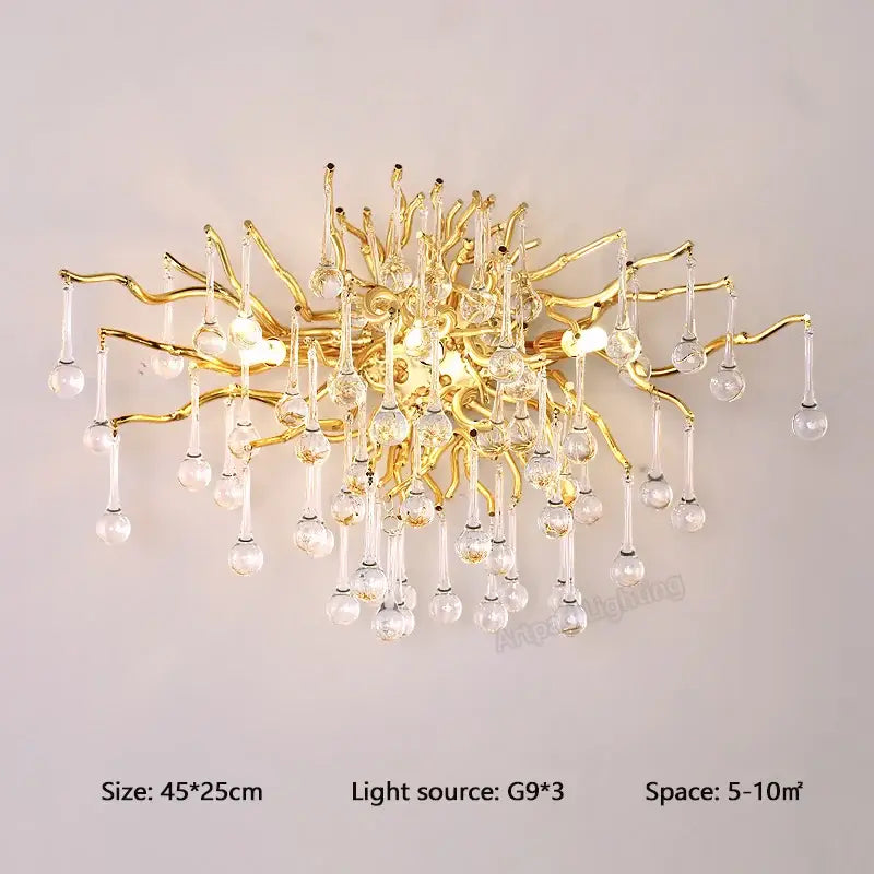 Modern gold branch crystal led wall light for living room