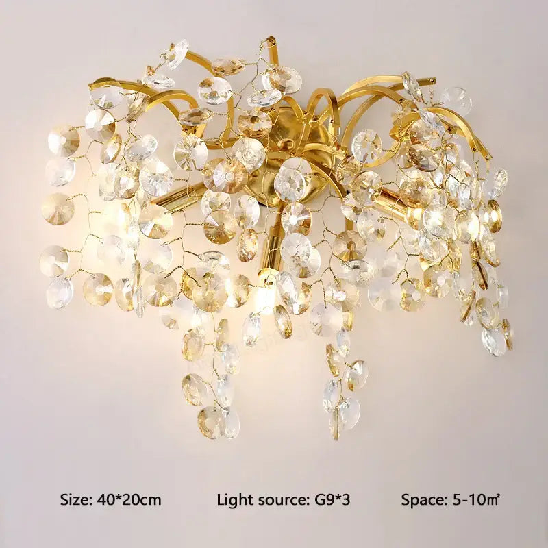 Modern gold branch crystal led wall light for living room