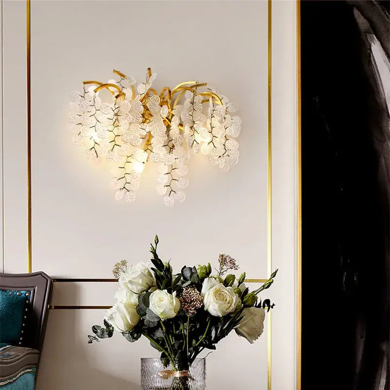 Modern gold branch crystal led wall light for living room