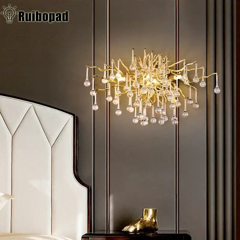 Modern gold branch crystal led wall light for living room