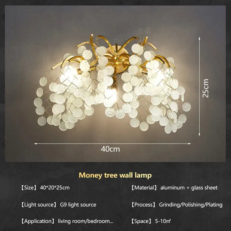 Modern gold branch crystal led wall light for living room