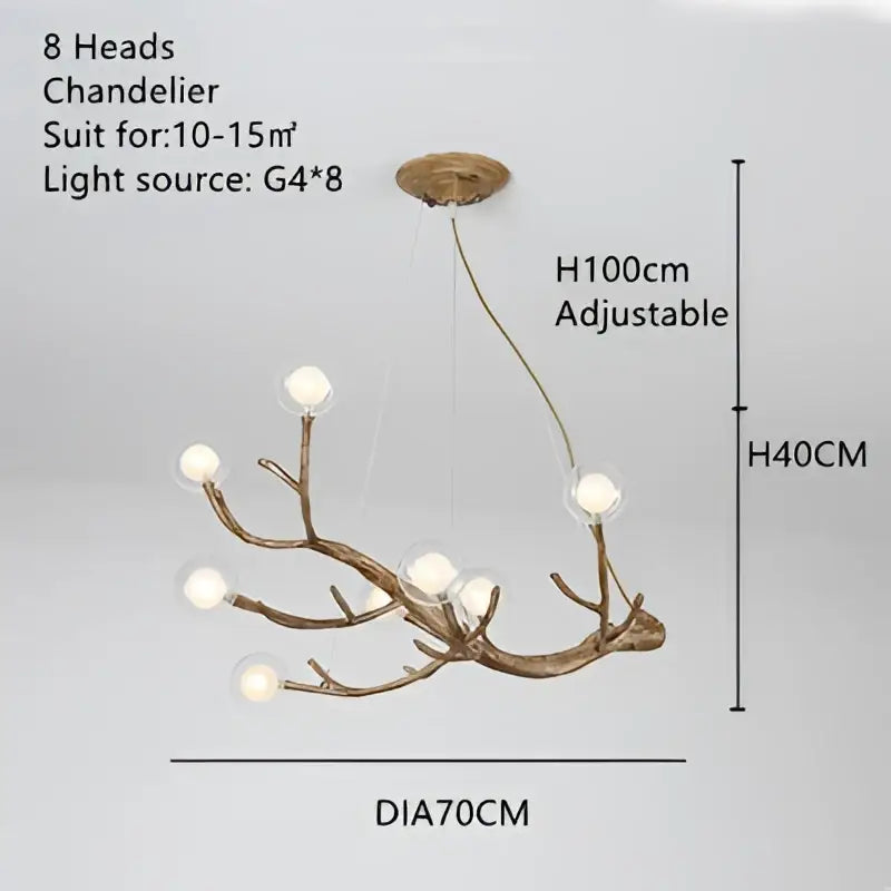 Modern gold branch glass bubble resin pendant light dining room