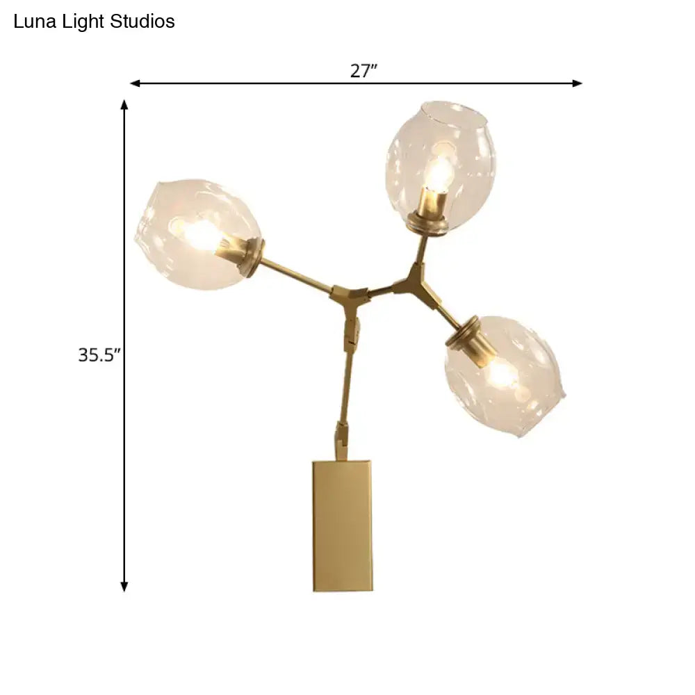 Modern gold branch wall lamp with glass shades for living room