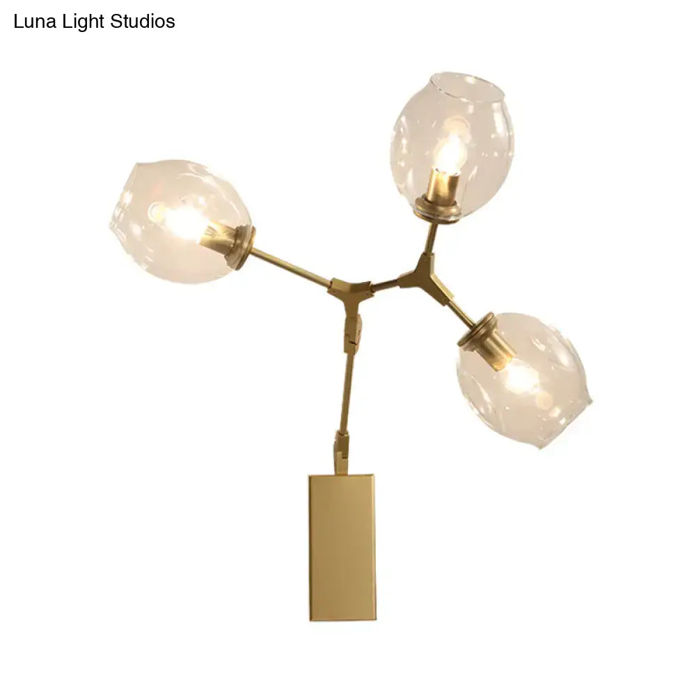 Modern gold branch wall lamp with glass shades for living room
