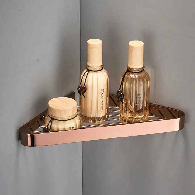 Modern gold brass bathroom shower rack with hooks – bathroom shelf