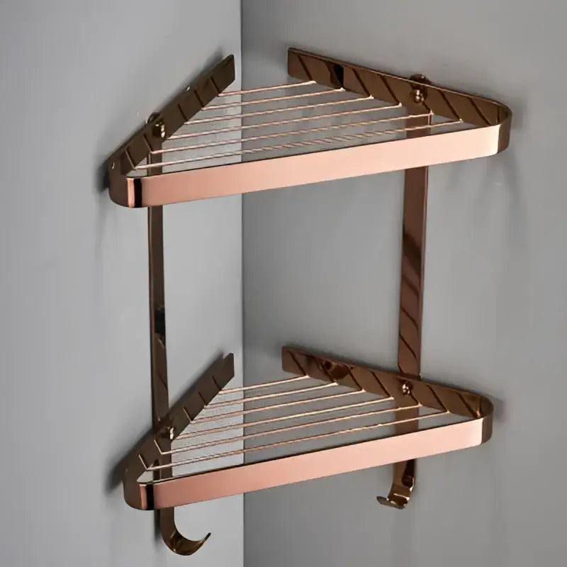 Modern gold brass bathroom shower rack with hooks – bathroom shelf