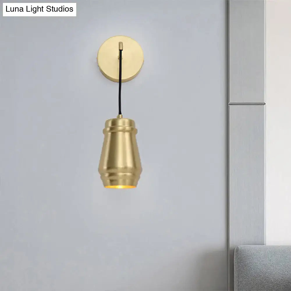 Modern gold brass bedroom wall sconce with metal shade fixture