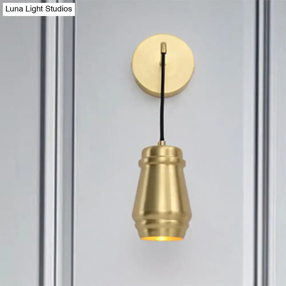 Modern gold brass bedroom wall sconce with metal shade fixture