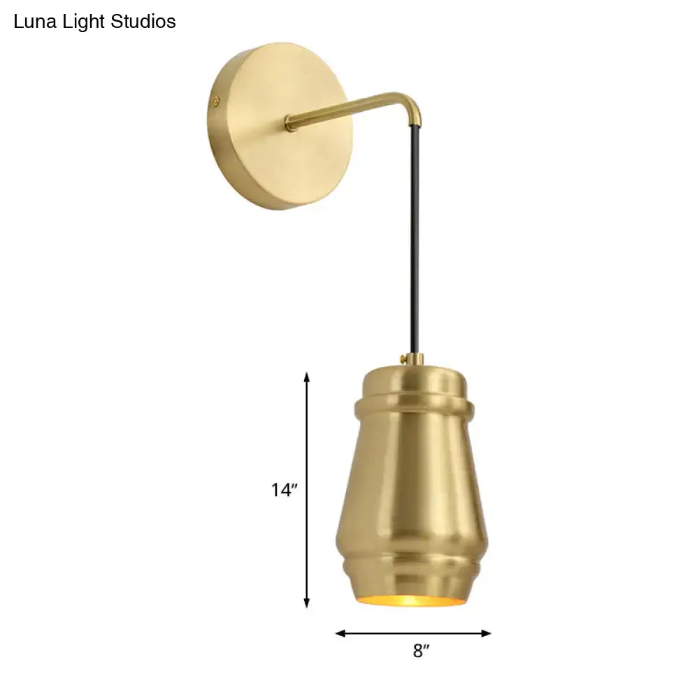 Modern gold brass bedroom wall sconce with metal shade fixture