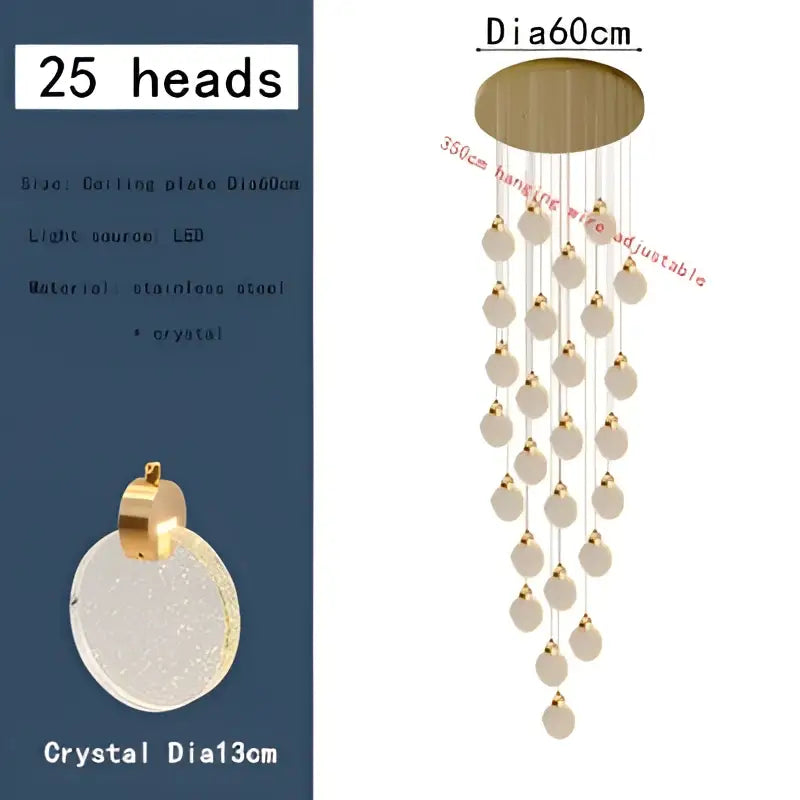 Modern gold bubble crystal ceiling pendant light for villa staircase