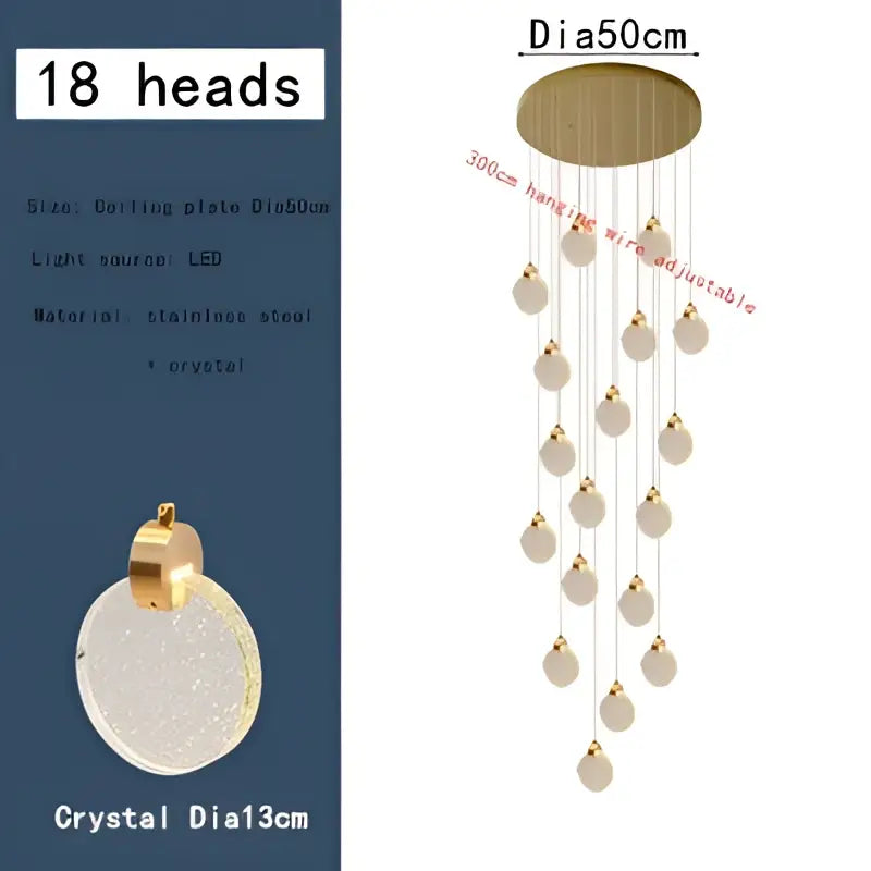 Modern gold bubble crystal ceiling pendant light for villa staircase