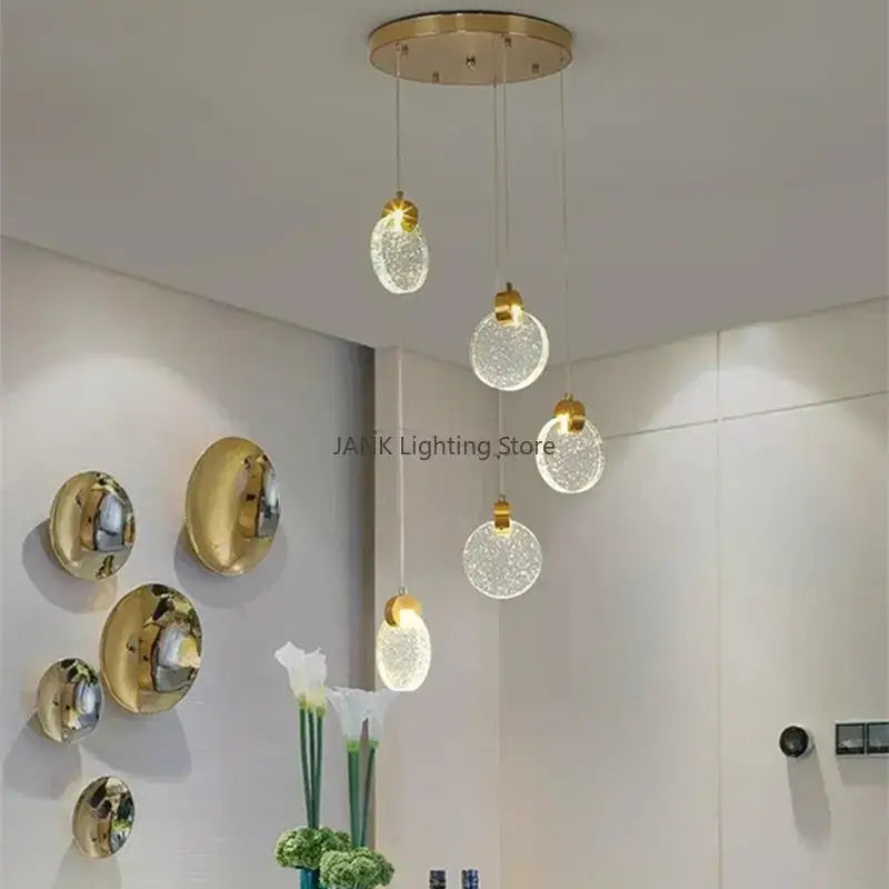 Modern gold bubble crystal ceiling pendant light for villa staircase