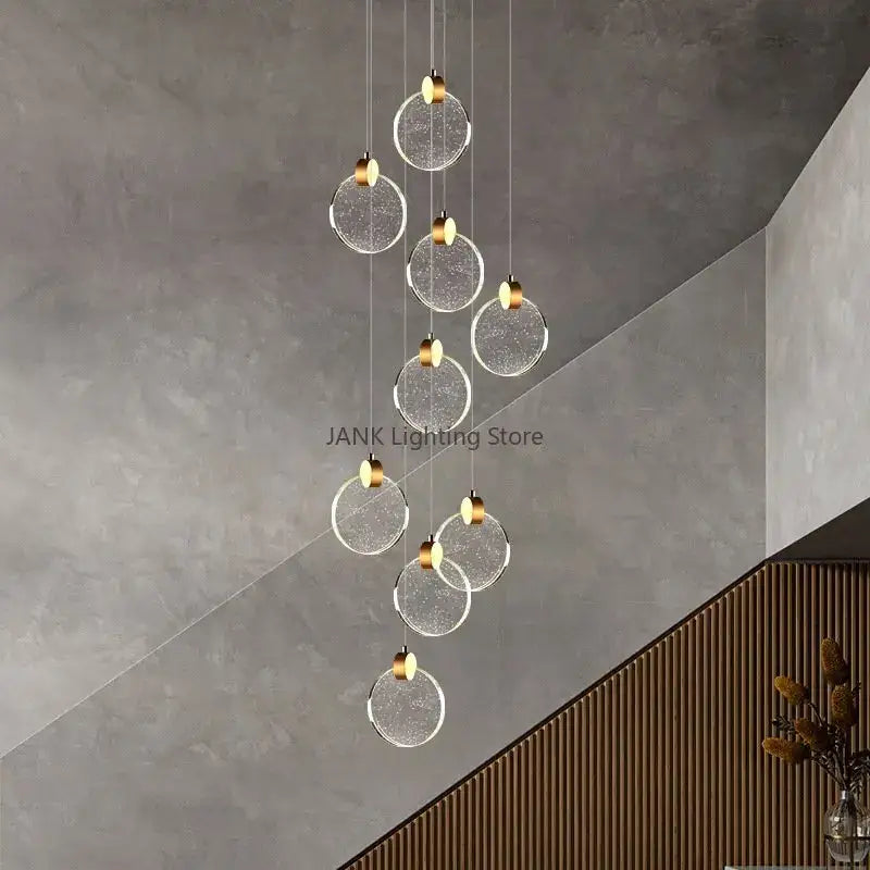Modern gold bubble crystal ceiling pendant light for villa staircase