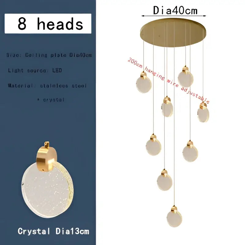 Modern gold bubble crystal ceiling pendant light for villa staircase