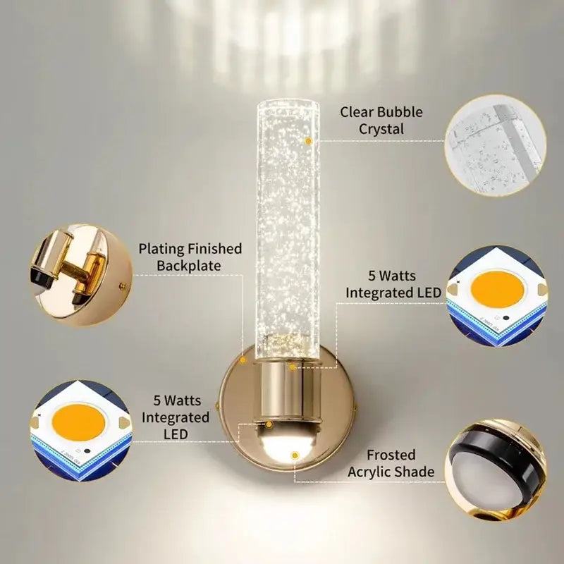 Modern gold bubble crystal wall sconces bedroom indoor light