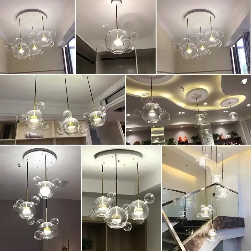 Modern gold bubble glass led chandelier for kitchen