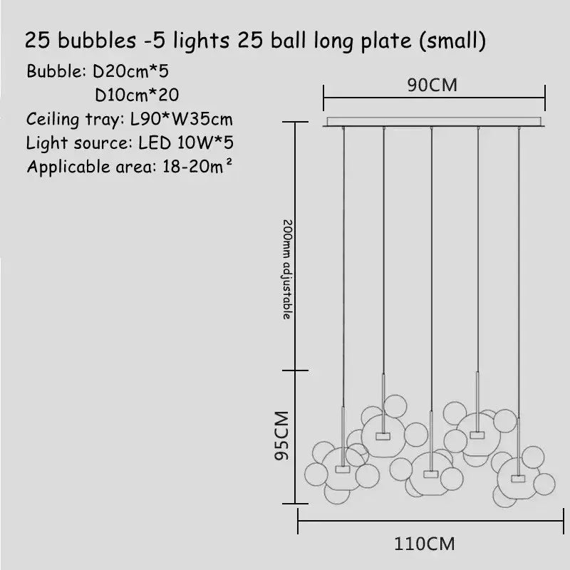 Modern gold bubble glass led chandelier for kitchen