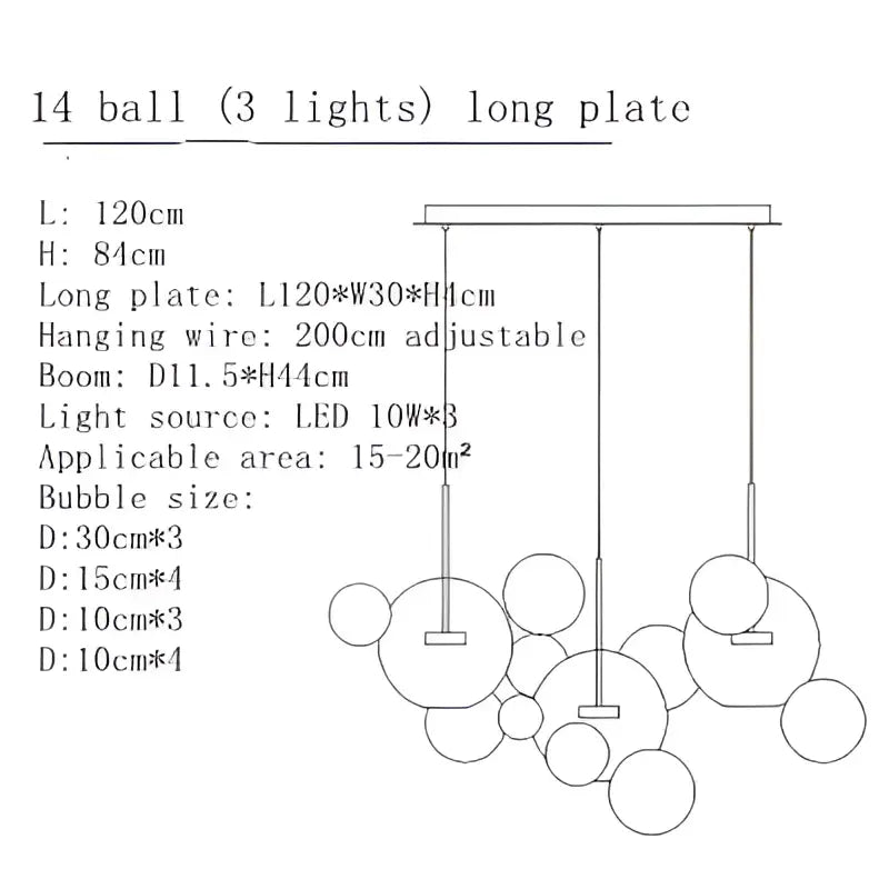 Modern gold bubble glass led chandelier for kitchen