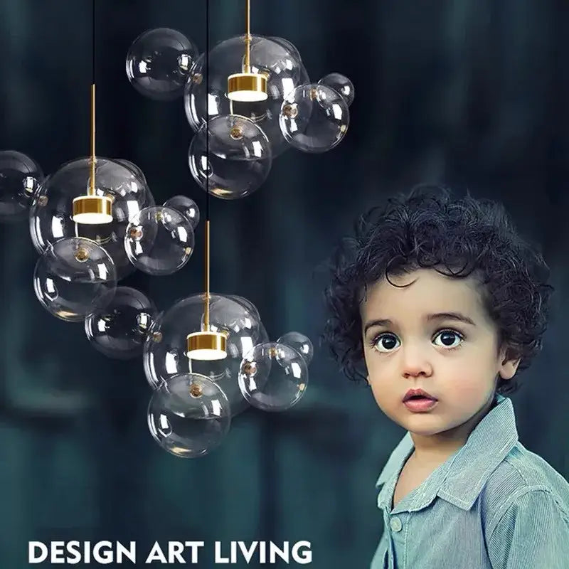 Modern gold bubble glass led chandelier for kitchen
