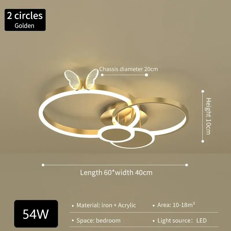 Modern gold butterflies ceiling light for bedroom luxury led fixture